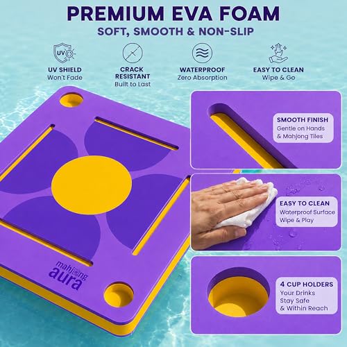 Floating Mahjong Table for Pool - Swimming Pool and Hot Tub Float Board for Card Games, Scrabble, Dominoes, Poker - Adults Pools Game Tray for Water and Lake - Domino Floater (Purple) - color: Purple