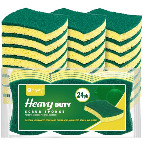 ORIGHTY Heavy Duty Cellulose Scrub Sponges Kitchen, Powerful Scrubbing & Cleaning, Suitable for Washing Dishes and Kitchen Cleaning, Absorbent & Rich Foam, 24 Count - color: Green