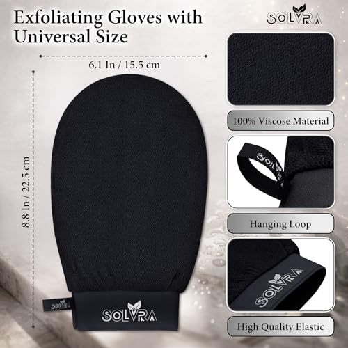 Exfoliating Gloves – 100% Vegan Viscose Kessa Mitt for Dead Skin Removal, Self-Tan Fade, and Keratosis Pilaris – Dual-Texture Glove for Spa & Massage (2 Pack, Black/Gray) - color: Pack of 2 - Black & Gray