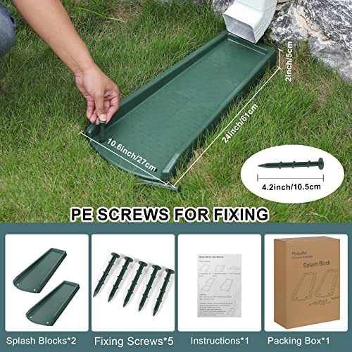plusgutter Rain Gutter Downspout Splash Block, Gutter Downspout Extensions for Water Drainage, 24" Gutter Splash Guards Downspout Extender, Fixable Down spout Drain Trays with PE Nails(2 Pack, Green) - color: Green