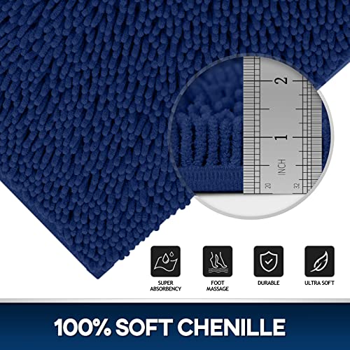 TREETONE Chenille Bath Mat 3 Pieces Bathroom Rugs Set, 20x20 Inches U-Shape Contoured Toilet Mat & 20x32Inches Rug & Lid Cover,Soft, Water Absorbent Plush Rugs for Tub Shower & Bath Room -Navy Blue - color: Navy Blue, size: Set of 3-Medium 20" x 30"/Conto
