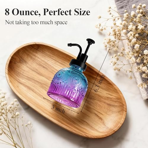 SheeChung 8Oz Vintage Glass Soap Dispenser Bathroom, Kitchen Dish Soap Dispenser with Pump, Refillable Hand Soap Dispenser, Antique Liquid Lotion Bottle, Farmhouse Decor (Purple Blue-Black Pump, 2Pcs) - color: Purple Gradient-black Pump-2 Pack