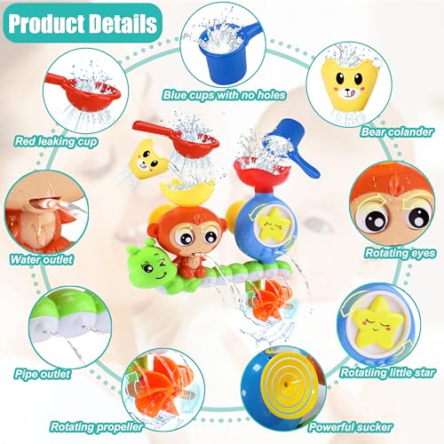 Bath Toys for Kids Ages 1-3 Toddler Bath Toys for Babies 1 2 3 Year Old Boys Girls Water Bathing Tub Toy for 12 18 Months Infant with Cups - style: Monkey Bath Toy