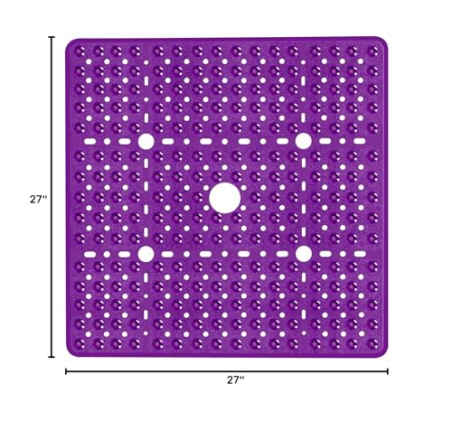 Large Square Shower Mat 27 x 27 Inch Clear Purple, Non Slip Shower Bathtub Mats for Inside Shower With Big Suction Cups Drain Holes, Anti Slip Bathroom Floor Stall Mats, Easy Clean, BPA-Free - color: Clear Purple