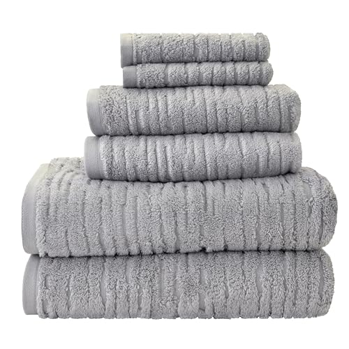 SKL Home CloudSoft 100% Cotton Luxury 6-Piece Towel Set, 600 GSM, Ultra Plush & Absorbent - 2 Bath Towels, 2 Hand Towels, 2 Washcloths, Gray - color: Gray, style: 6-Piece Towel Set