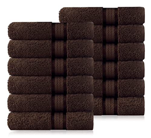 Cotton Craft - 12 Pack - Ultra Soft Extra Large Wash Cloths 12x12 Chocolate - 100% Pure Ringspun Cotton - Luxurious Rayon trim - Ideal for Daily Use - Each Towel Weighs 2 Ounces - color: Chocolate, size: 12 Pack Wash Cloths