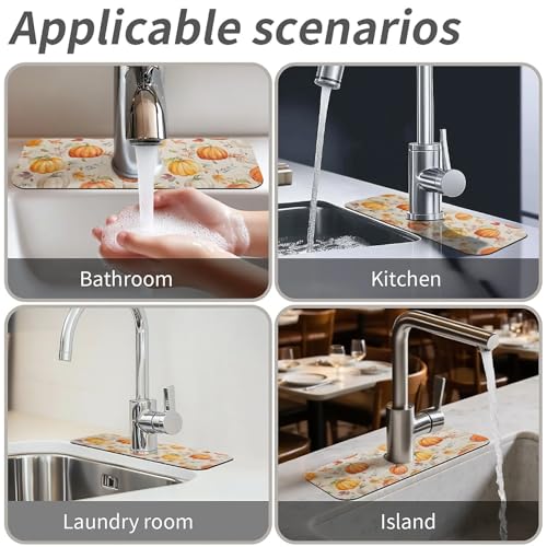 Faucet Fast Absorbent Pad - Autumn Pumpkins And Leaves Drying Pad, Suitable For Kitchen, Bathroom, Island And Other Scenes - color: Autumn pumpkins and leaves