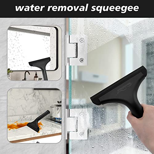 NEWISHTOOL Bathroom Shower Squeegee 5.9 Inch Soft Silicone Blade Squeegee for Shower Glass Door Mirrors Car Windshield, Kitchen Squeegee Countertops Cleaning and Water Removal Scraper w/Hanging Hole - color: All Black, size: 1PC