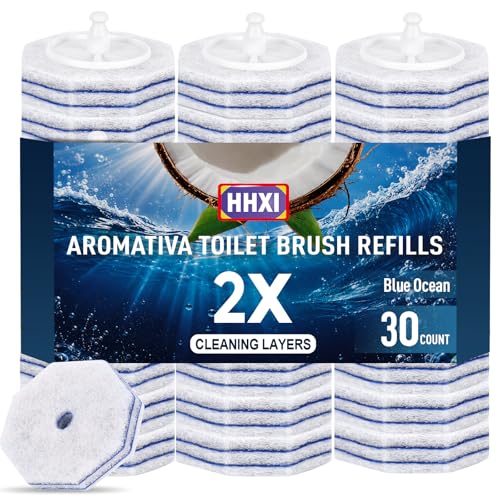 30Ct Aromative Toilet Brush Refills, Toilet Bowl Cleaner Refills, Double-Layer Cleaning Pads Added, Compatible with Most Toilet Brushes，Blue Ocean（Patented） - color: Blue Ocean (30P)