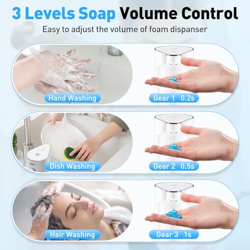 Fantictas Automatic Soap Dispenser,Touchless Hand Wall Mount Rechargeable 3 Gear Adjustable Electric Soap Dispenser 350ml with Infrared Motion Sensor for Bathroom,Kitchen,Office, White Gel - color: White, style: Gel
