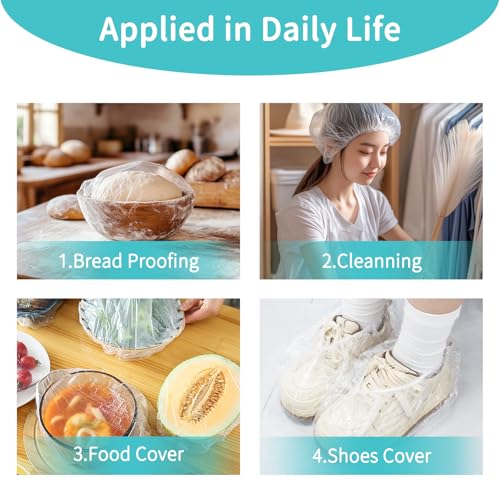 Disposable Shower Caps 100pcs - Large Clear Plastic Shower Cap for Women Men Long Hair Reusable Waterproof Deep Conditioning Oil Treatment Hair Cap for Sourdough Bread Hair Dye Travel Essential