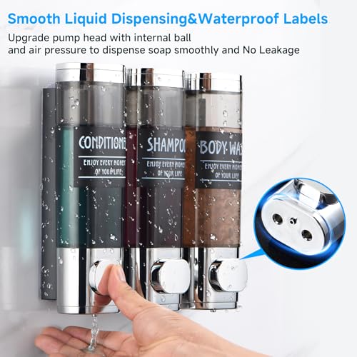 Shampoo and Conditioner Dispenser,GlintGath Shower Dispenser 3 Chamber No Drill Shampoo Dispenser for Shower Wall Mounted Shower Soap Dispenser for Bathroom Hotel,3 * 300ML,Chrome - color: Chrome 3 Chamber