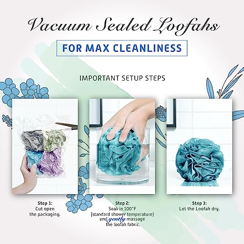 Spongentle Shower Loofah Bath Sponge, Body Scrubber with Soft Mesh, Exfoliating Bath Pouf and Body Wash Sponge for Women and Men, Bath Accessories Cleaning Tool, Large 60g 4 Pack - style: Ocean Breeze