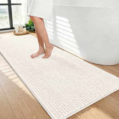 OLANLY Thick Bathroom Runner Rugs 47x24, Extra Soft Absorbent Chenille Bath Rugs, Rubber Backing, Machine Wash Dry, Long Bath Mats for Bathroom Floor, Tub and Shower, Home Decor Accessories, Ivory - color: Ivory, size: 47" X 24"