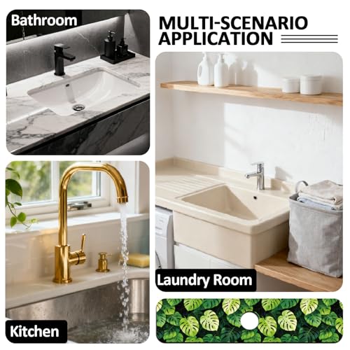 2 Pcs Kitchen Sink Splash Guard Faucet Mat Monstera Leaves Pattern Faucet Mat for Sinks Absorbing Drying Mats for Kitchen Bathroom - color: Monstera Leaves