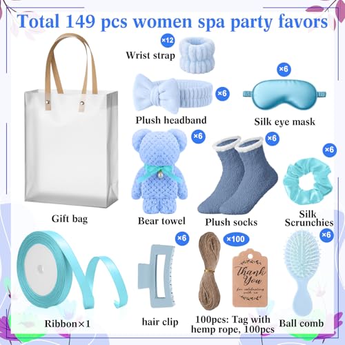 6 Set Spa Gifts Bulk for Women, Sleepover Party Favors Supplies for Bridesmaid Bridal Shower Wedding Guests Baby Shower Birthday Gift with Towels Socks Hair Tie Clip Eye Masks(Blue) - color: Blue