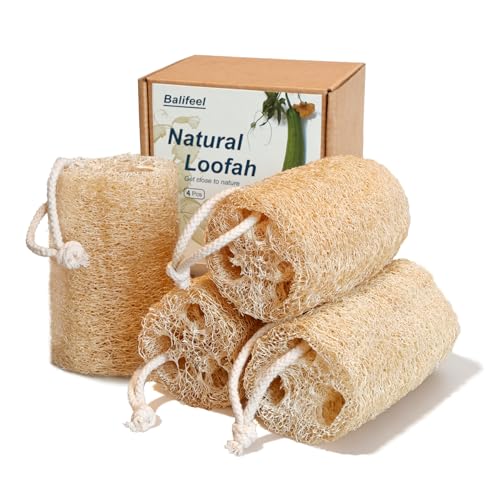 Organic Natural Loofah Sponges 4.7'' Luffa Spa,Pack of 4 Exfoliating & Smooth Skin Bath Shower Loofas Loofa for Women and Men Body Scrubber - color: 4-pack