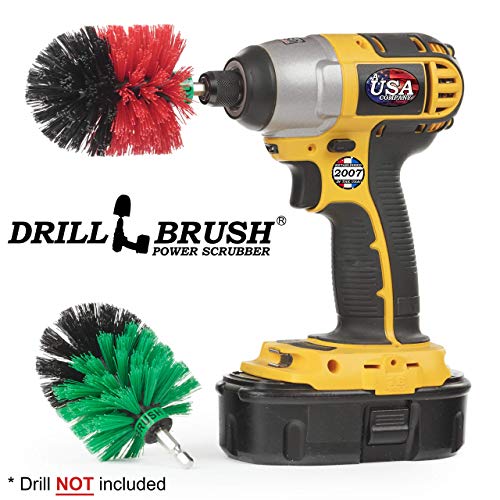 Cleaning Supplies - Drill Brush - Medium and Stiff Bristle MINI Spin Brush Kit - Kitchen Accessories - Clean and Scrub Counters, Stove, Oven, Sink, Flooring - Deck Brush - Algae, Mold, Mildew, Moss - color: Green / Red