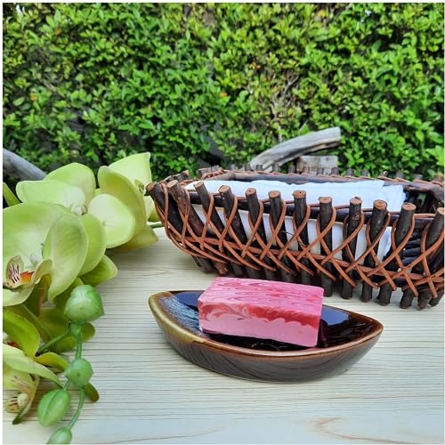 Ceramic Soap Dish with Self Draining Tray for Bar Soap, Bathroom, Kitchen (Brown No.3) - color: Brown No.3