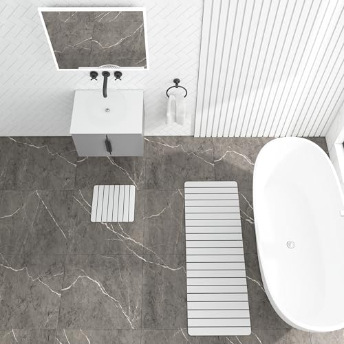 Diatomite Quick-Dry Water Absorbing Bath Mat Sets-XLarge+Small Natural White Mat
