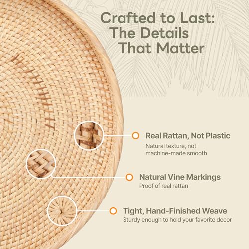 Round Rattan Tray 16" — Hand-Woven Wicker Tray for Home Decor (Natural Rattan Color) - color: Natural, size: 16"