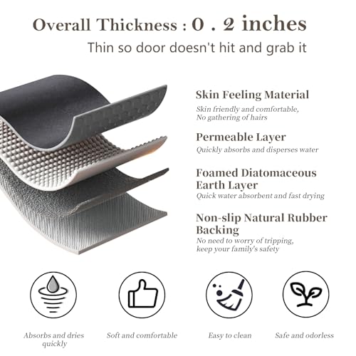 Diatomaceous Earth Bath Mat Rugs Quick Dry Super Absorbent Non Slip Rubber BottomThin Bathroom Mat Fit Under Door, Floor Rugs in Front of Bathtub,Shower Room,Sink,Washable, 17" x 32", Dark Grey - color: Dark Grey, size: 1'5" x 2'8" (Rectangular)