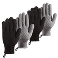 Bath Exfoliating Gloves - 4 Pcs Lengthened and Large Scrubbing Gloves for Shower, Spa, Massage - Scrub Mitts for Body, Face, Hand and Foot (Black and Gray) - color: Black and Gray