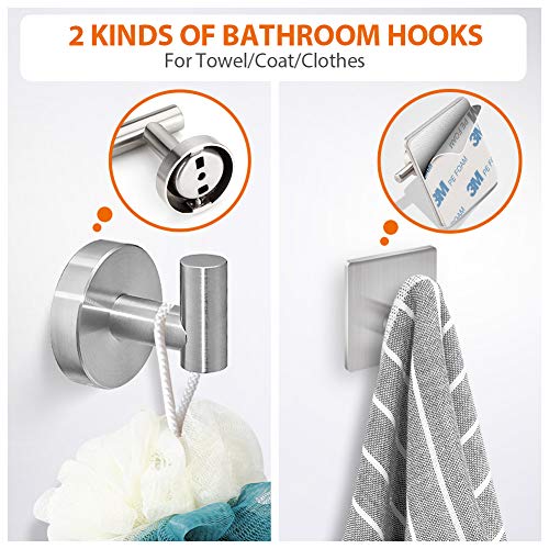 Tudoccy 5-Pieces Bathroom Hardware Set Brushed Nickel SUS304 Stainless Steel Round Wall Mounted - Includes 16" Hand Towel Bar, Toilet Paper Holder, 3 Robe Towel Hooks,Bathroom Accessories Kit - color: Brushed Nickel, size: 16 Inch 5 pcs