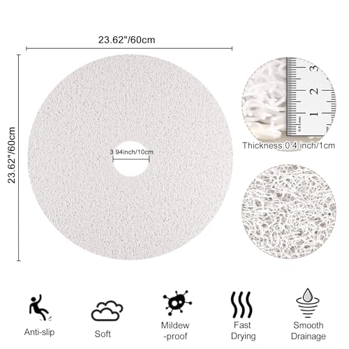Shower Mat Non Slip, Round Shower Mat for Inside Shower, Non Slip Bathtub Mat, Fast Drying Bath Tub Mats, Loofah Mat for Shower Bathroom, Quick Drying, Resistant (White, 24 x 24 Inch) - color: White, size: 24" (Round)