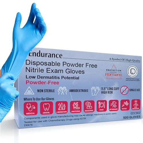 Endurance Blue Nitrile Gloves – 8 Mil Heavy-Duty Disposable Gloves, Powder & Latex-Free, Low Derma, and Non-Sterile - size: Large (Pack of 50)