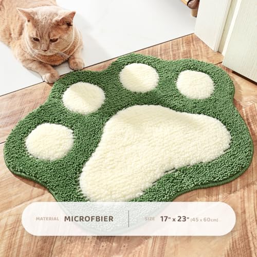 Molesun Paw Shaped Bath Mat, Cute Bathroom Rug Non-Slip, Soft Microfiber Water Absorbent Thick Shower Rug, Machine Washable Bath Rug for Bathroom Bedroom, Green, 17x23 - color: Green