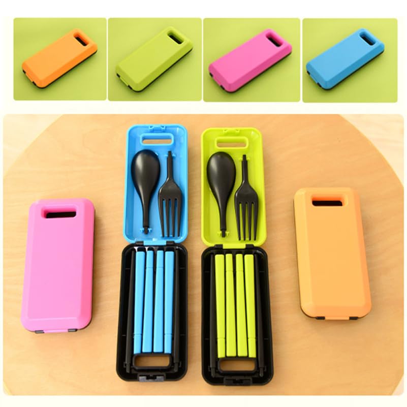Unomor Portable Folding Tableware Set with Case 3-Piece Plastic Cutlery Set with Chopsticks Fork and Spoon Lightweight Travel Cutlery for Camping Outdoor Dining Lunch 4.72 X 2.36 X 0.90 in