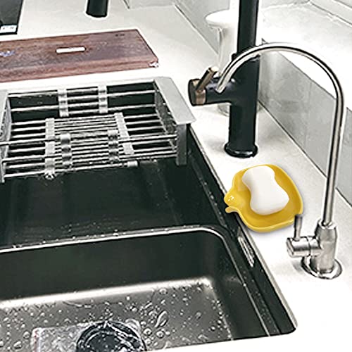 Multi-Color Ceramic Soap Dish for Kitchen or Bathroom, Easy to Clean, Self Draining Soap Holder, Keeps Soap Dry (Yellow) - color: Yellow