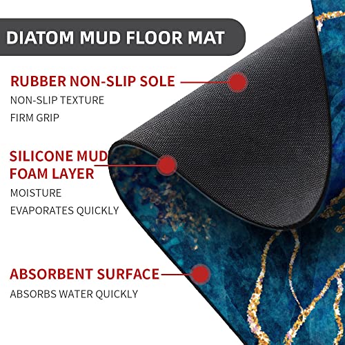 Diatomaceous Earth Bath Mat,Blue White Black and Gold Marble Non-Slip Volume Super Absorbent Fast Drying for Bathroom Kitchen Door mat,Eco-Friendly Easy to Clean 17×27.5Inch (43 * 70cm) - color: Blue White Black and Gold Marble, size: 1'5" x 2'4" (Rectang