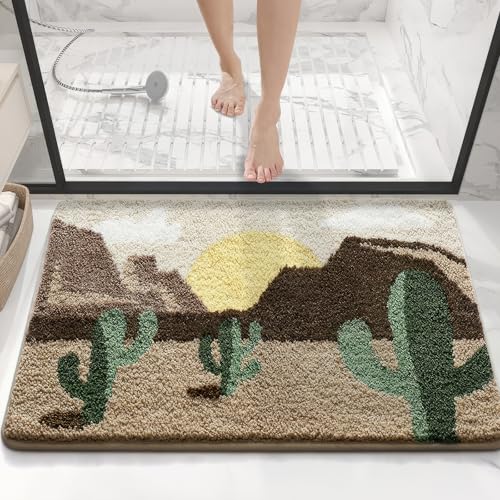 Bathroom Rug Mat, Desert Sunset Bath Mat with Soft & Non-Slip, Ultra Absorbent Microfiber Shaggy Door Mat, Quick Dry Bath Rug Carpet for Toilet Bathtub Bedroom 20x31 Inch (Brown) - color: Brown