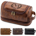Personalized Gifts Travel Toiletry Bag for Men Him, Laser-Engraved Initial PU Leather Waterproof Shaving Bag Christmas Birthday Gift for Men Dad Husband Boyfriend Groomsmen, Reddish Brown M - color: Reddish Brown, style: M