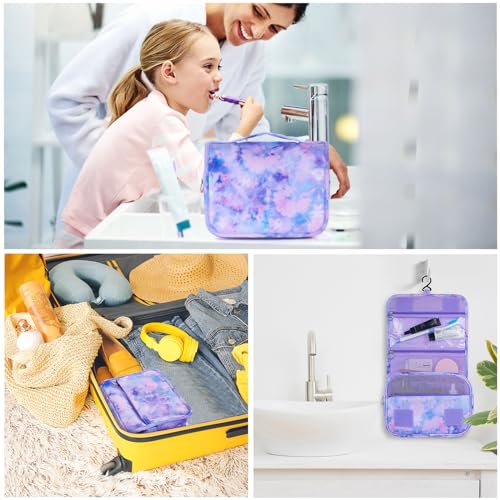 Kids Hanging Toiletry Bag for Girls, Travel Toiletry Bag for Little Young Girls Cosmetic Makeup Waterproof Wash Bag Toddler Traveling Toiletries, Tie Dye Purple - color: Tie Dye-Purple