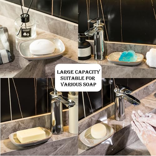 Miamolo Ceramic Soap Dish Soap Holder, Soap Lift for Bar Soap Sponge, Shower Soap Dishes for Bathroom Kitchen Counter Soap Saver Tray Keep Dry, Dishwasher Safe - color: Grey, size: Leaf Design