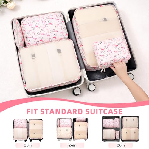 BAGAIL 8 Set Packing Cubes Luggage Packing Organizers for Travel Accessories-Pink Flamingo - color: Pink Flamingo, size: 8 Set