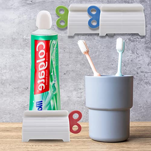 Zoyiancy 6Pcs Toothpaste Squeezer and Caps Set, Reduce Toothpaste Waste | Plastic Rolling Squeezers, Silicone Sealing Caps In 3 Colors, Easy Rotating Handle, Squeeze Out Residual Paste, Bathroom Use