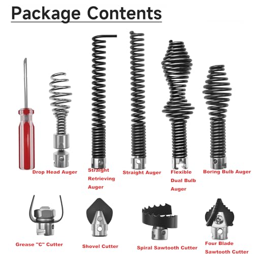 10Pcs Drain Snake Attachment Kit for Heavy-Duty Cables, for RIDGID K-400 C-4 C-6 C-7 C-8 and C-9 Drain Cleaning Machine, for 5/8" 16mm Drain Snake Cable Heads Tips - size: Heavy Duty 9PCS(4 Cutter Head+ 5 Auger)