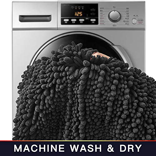 Walensee Bathroom Rug Non Slip Bath Mat (32x20 Inch Dark Grey) Water Absorbent Super Soft Shaggy Chenille Machine Washable Dry Extra Thick Perfect Absorbant Best Large Plush Carpet for Shower Floor - color: Dark Grey, size: 32"x20"