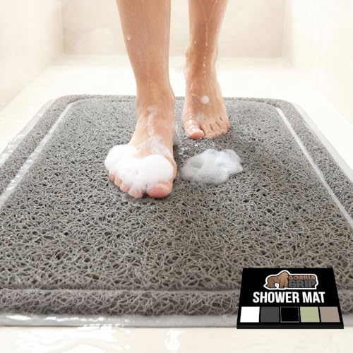GORILLA GRIP Exfoliating Bath and Shower Mat, Textured Backing, 35x16 Soft Loofah-Style Foot Scrubber for Outside or Inside Bathtub, Quick Dry Easy Drainage Tub Floor Mats, Bathroom Essentials, Gray - color: Gray, size: 35" x 16" (Rectangular)