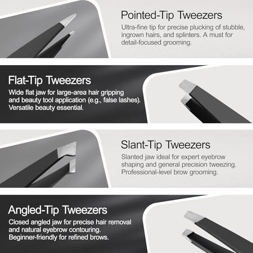 Eyebrow Kit for Men, 17 in 1 Tweezers for Women Facial Hair, Hair Scissors with comb, Eyebrow Trimmer, Brow Brushes, Hair Tools Travel Bag, Professional Grooming Tweezer for Men - color: Black
