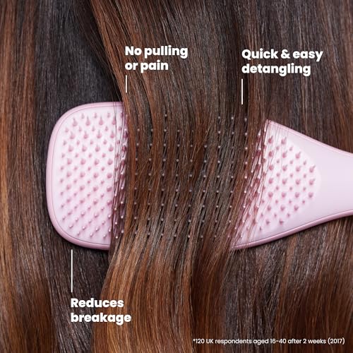 Tangle Teezer Ultimate Detangler Brush, Straight to Wavy, Millennial Pink | Patented two-tier, regular-flex teeth reduce breakage & split ends on wet or dry hair; Shower-friendly hairbrush for all ages - color: Millennial Pink