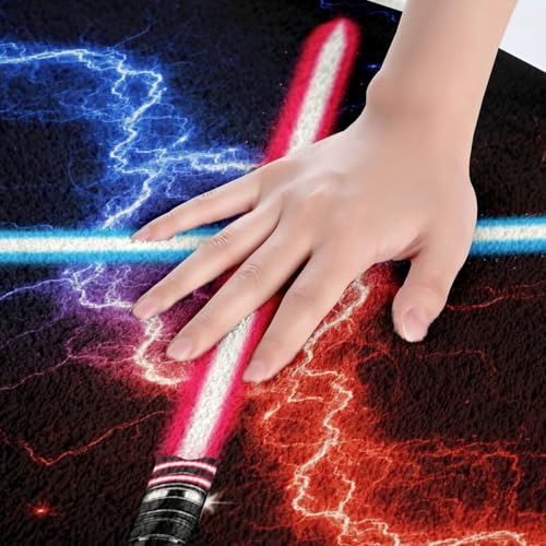 Blue Purple Light Up Sword Bathroom Rug,Neon Glowing Lightning Bathroom Rug Video Games Non Slip Bath Mat Kids Boys Teens Bath Indoor Doormat Decor,Modern Black Shaggy Absorbent Floor Mat,20"x32" - color: Lightsaber 10, size: 20" x 32"