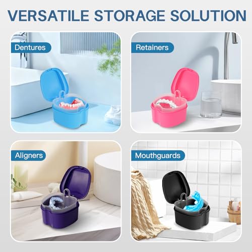 24 Pack Denture Cases and Brushes with Strainer Baskets for Travel | Keeps Dental Appliances Clean, Organized and Easy to Carry