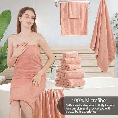 18 Piece Family Bath Towel Set Include 6 Bath Towels,6 Hand Towels and 6 Washcloths Soft Bathroom Towel with Hanging Loops,Highly Absorbent Quick Dry Towels Set for Bathroom,Hotel and Spa-Orange - color: Orange, size: 18-Piece Set