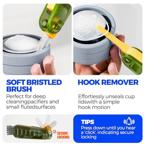 6 Pack Holikme 4 in 1 Cup Lid Cleaning Brush Set with 3 Straws, Multifunctional Bottle Brush, Silicone Cup Lid Gap Cleaner, Bristle Crevice Cleaning Brush, Olive - color: Olive