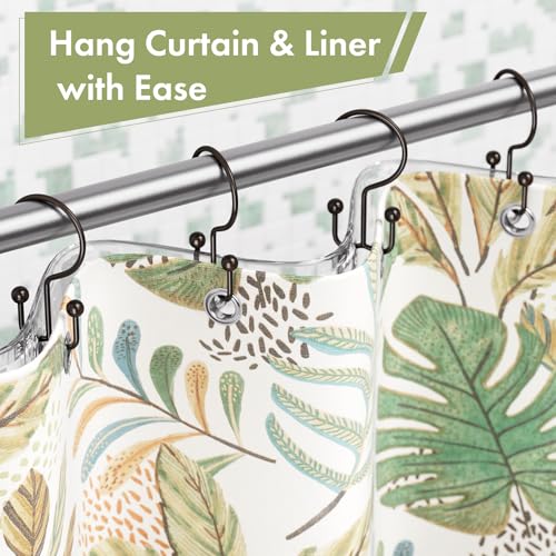 Amazer Bronze Shower Curtain Hooks, 12PCS Minimalist Simple Double Shower Curtain Rings, Rust-Resistant Metal Shower Hooks Shower Curtain Hangers, Shower Rings for Bathroom Shower Rods Curtains - color: Bronze, style: Minimalist - Double Hooks
